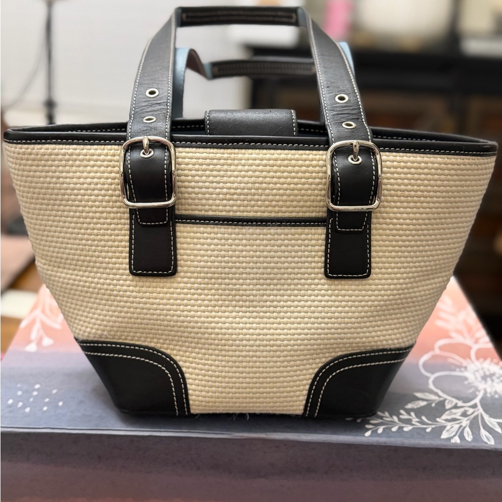 Coach 4466 Straw Black and Tan Mini Tote Bag